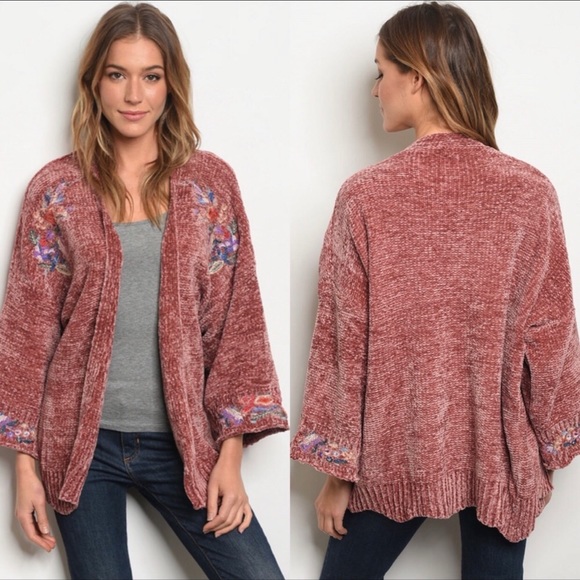 Sweaters - LAST!Chenille Embroidered Cardigan